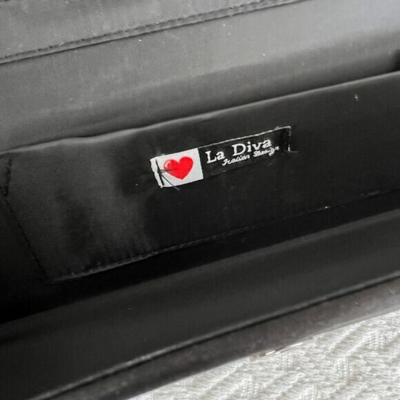 La Diva Black Satin Silver Tone Hardware Women's Clutch Shoulder Bag Purse - Picture 11 of 15